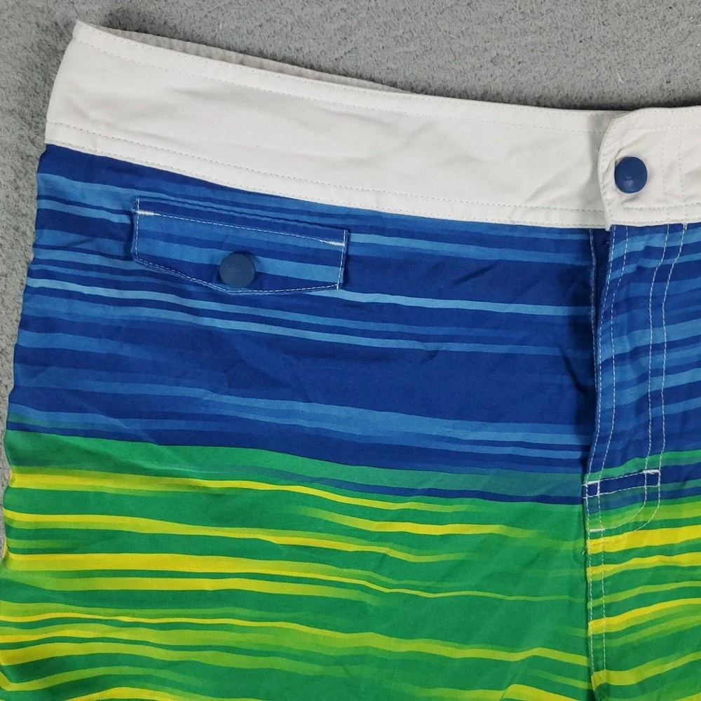 Nike Board Shorts Mens 36 Blue Yellow Striped Lace Tie Beach Swim Trunks